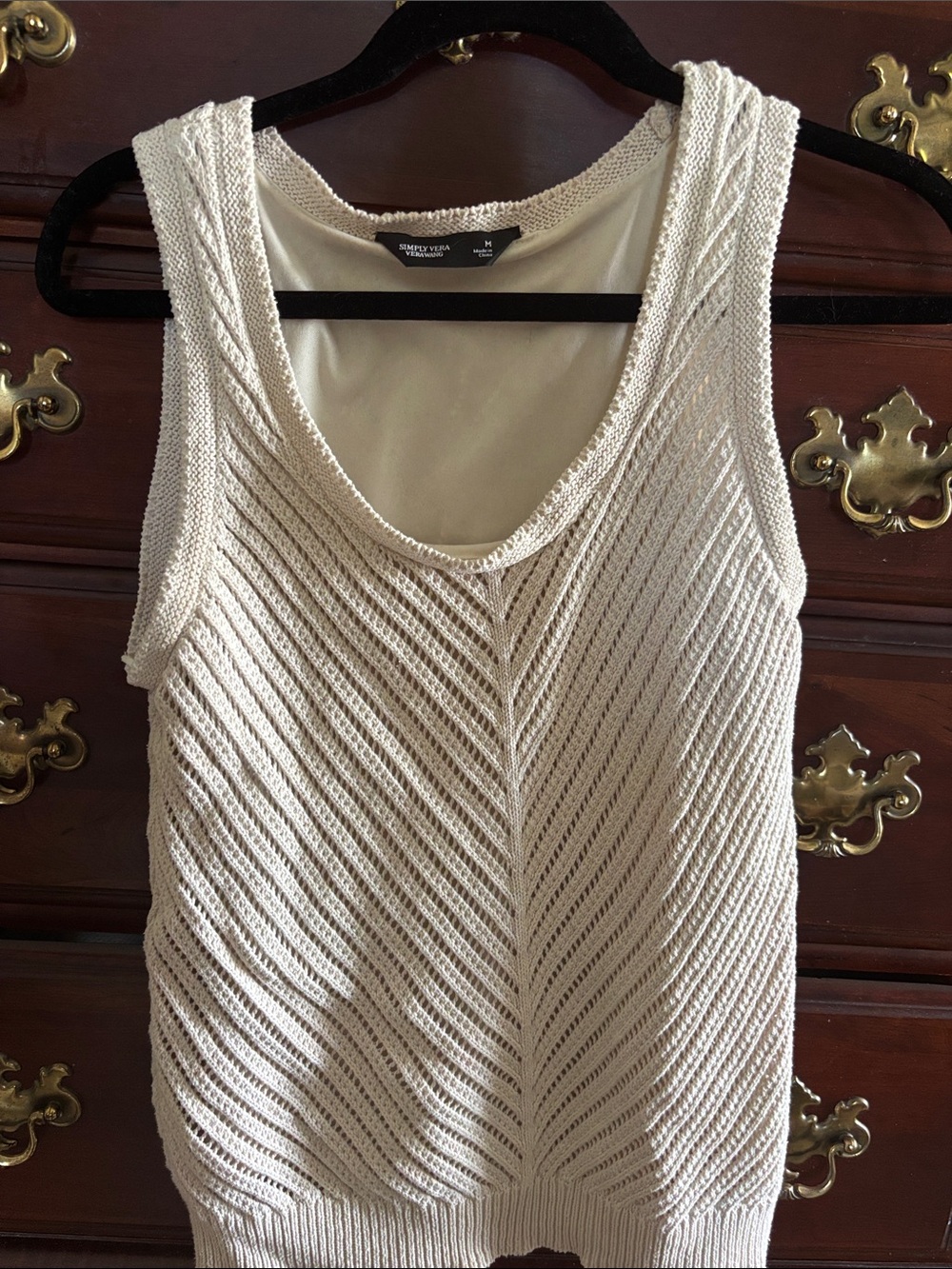 Vera wang Cream Crochet Knit Tank with Lined Scoop Neck